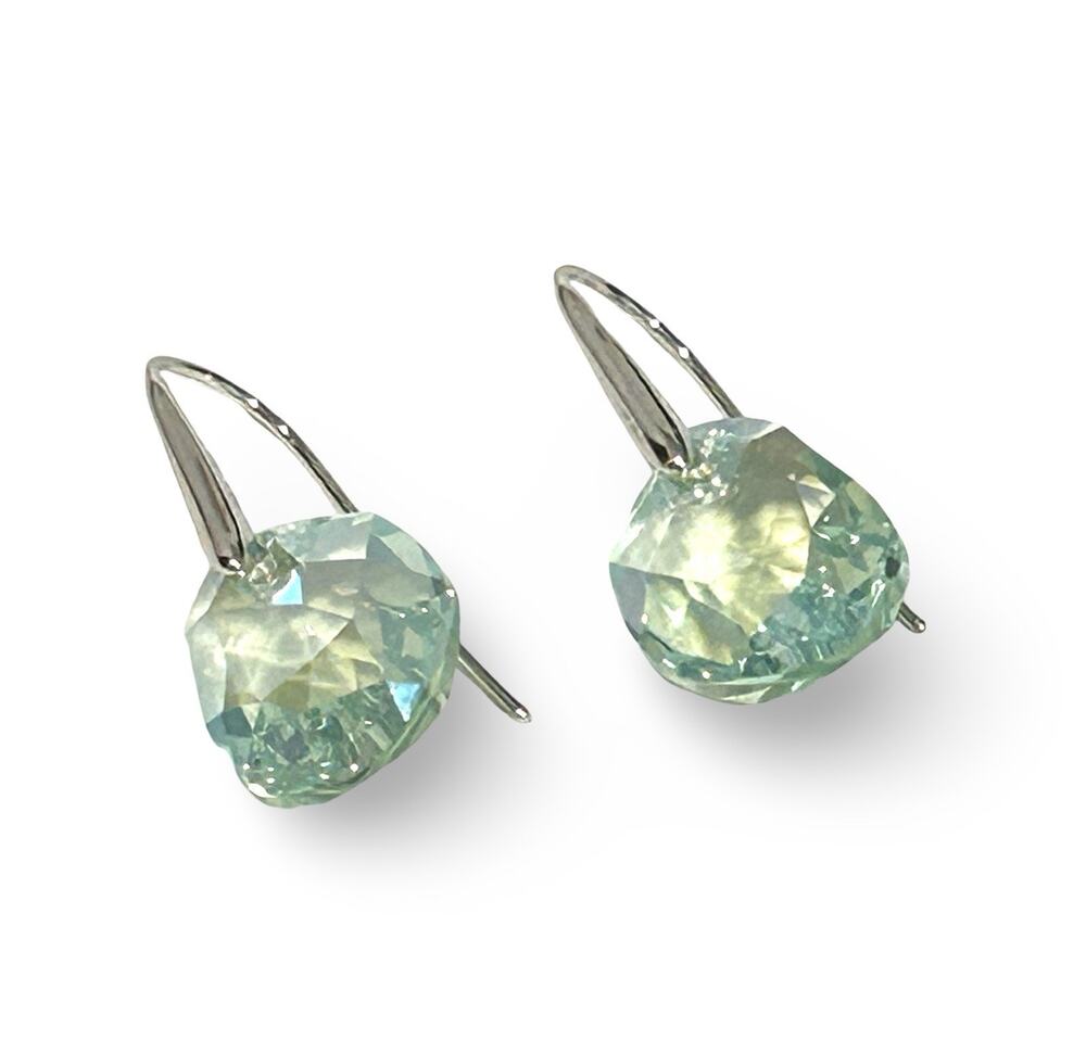 Swarovski Lunar Collection Aqua Blue Crystal Drop Earrings Rhodium Plated